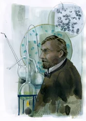 Portræt af Louis Pasteur (1822-1895) videnskabsmand francais (Portræt af Louis Pasteur, fransk kemiker og mikrobiolog kendt for sine opdagelser af principperne for vaccination, mikrobiel gæring og pasteurisering) Illustration af Alessandro Lonat
