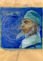 Portræt af Michel de Notre Dame (Nostradamus) Engelsk astrolog - Portræt af Nostradamus, Michel de Notre Dame (1503-1566) astrolog og læge francais Illustration af Alessandro Lonati