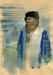 Portræt af Michel de Notre Dame (Nostradamus) Engelsk astrolog - Portræt af Nostradamus, Michel de Notre Dame (1503-1566) astrolog og læge francais Illustration af Alessandro Lonati