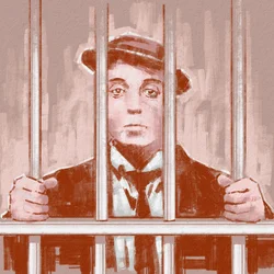 Portræt af instruktør og skuespiller Buster Keaton (illustration)