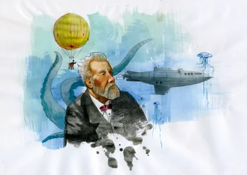 Portræt af den franske forfatter Jules Verne (1828-1905) (Portræt af den franske forfatter Jules Verne) Illustration af Alessandro Lonati