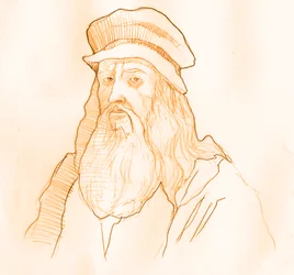 Portræt af den italienske kunstner og videnskabsmand Leonard de Vinci (Leonardo da Vinci) (1452-1519) (Portræt af Leonardo da Vinci italiensk polymat)