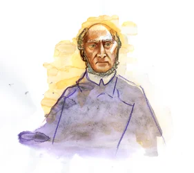 Repræsentation af Victor Schoelcher (1804-1893) fransk politiker, Franc Macon, kendt for at have ledet dekretet om den endelige afskaffelse af slaveri i Frankrig (Portræt af den franske afskaffelsesforfatter Victor Schoelcher) Illustration af Alessandro Lo