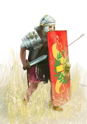 Romersk legionær - Romersk oldtid: fremstilling af en romersk legionær - Tegning af Alessandro Lonati