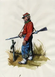 Andet imperium (1852-1870): Italiensk forening (Risorgimento), frivillig fra den garibaldianske hær kendt som "rød skjorte"-kæmper for Giuseppe Garibaldis (1807-1882) sag i Italien