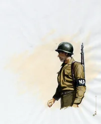 Anden Verdenskrig 1939-1945: soldat fra den amerikanske hær mellem 1943 og 1945. Tegning af Alessandro Lonati