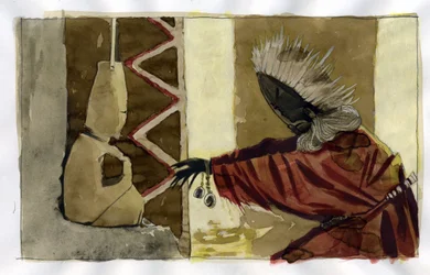 Shamanisme: åndelig ceremoni centreret om formidlingen mellem mennesker og naturens ånder - shaman Illustration af Alessandro Lonati