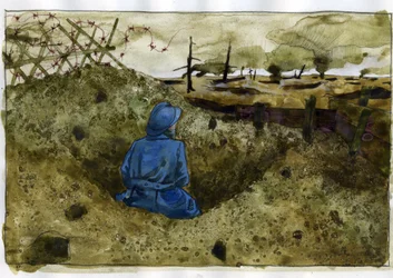 Første Verdenskrig: en behåret mand i skyttegraven