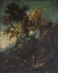 Et Bjerglandskab med Pastorale Figurer