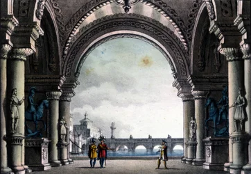 Scenografi af Sanquirico til operaen "Bianca og Fernando" af Vincenzo Bellini