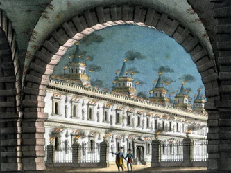 Scenografi af Sanquirico til operaen "" Il pirata "" (Piraten) af Vincenzo Bellini