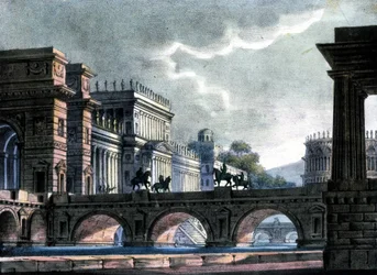 Scenografi af Sanquirico til operaen "The exile of Rome" af Gaetano Donizetti, La Scala