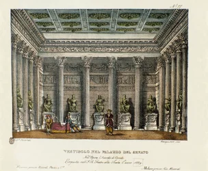 Forhallen i Senatspaladset (akt I) Scenografi til opførelsen på Teatro alla scala i Milano i 1829 af operaen "Belejringen af Korinth"" (eller L