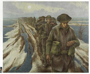 Infanteri nær Nijmegen, ca. 1940 (olie på lærred)