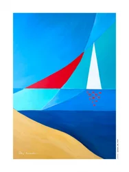 Geometriske sejlbåde på stranden