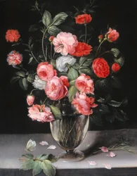Stilleben med blomster i en glasvase