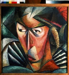 Portræt af Kunstnerens Hustru. Maleri af Alexander Konstantinovich Bogomazov (1880-1930). Olie på lærred, 57 x 57 cm