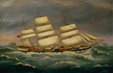 The Three Masted Clipper Benleuch in a Swell (olie på lærred)