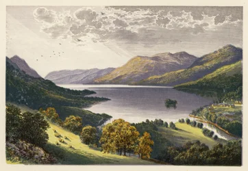 Skotsk Loch-landskab: Loch Earn (farvelitografi)