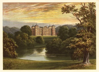 Udsigt over Kimberley Hall, Norfolk, England. 1880 (gravering)