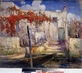 Landskabet. I Syden. (Landskab. I Syd). Maleri af Alexander Fyodorovich Gaush (1873-1947), olie på lærred, russisk kunst, begyndelsen af ​​det 20. århundrede. Primorsk State Art Gallery, Vladivostok (Rusland).
