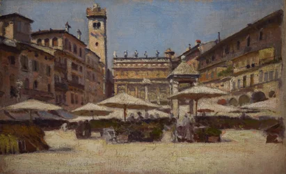 Piazza delle Erbe i Verona, ca. 1900 (olie på lærred)