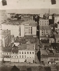 Udsigt mod øst fra kuppelen på retsbygningen i Chicago, 1858