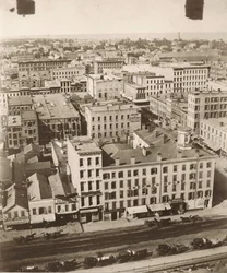 Udsigt nordpå fra kuppelen på retsbygningen i Chicago, 1858