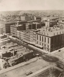 Udsigt nordvest fra kuppelen på retsbygningen i Chicago, 1858