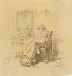 Strikkede gammel dame Interiør paisible (titel på objekt)