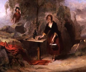 Alice, Donald Beanhams datter forbereder morgenmad til Edward Waverley (olie på lærred)