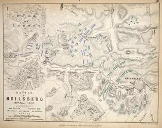 Kort over Heilsberg, udgivet af William Blackwood and Sons, Edinburgh og London, 1848 (håndfarvet gravering)
