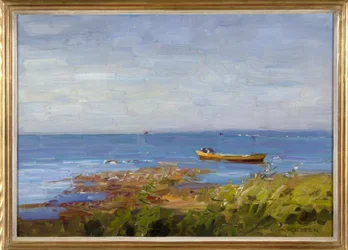 A.Koester, sø med en lille båd