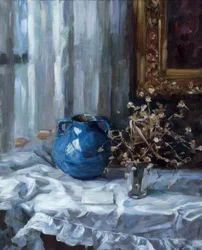 A.Koester, Stilleben med en blå vase