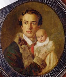 Portræt af Alexander Herzen med sin søn, 1840