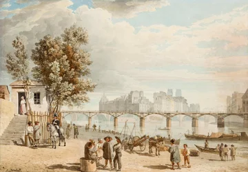 Vue de Paris - Pont des Arts (Frankrig) (Udsigt over Paris) - Værk af Alexander Pavlovich Briullov (Alexandre Brioullov) (1798-1877), akvarel på papir (21x30 cm), russisk kunst 1800-tallet, romantik - Privat samling