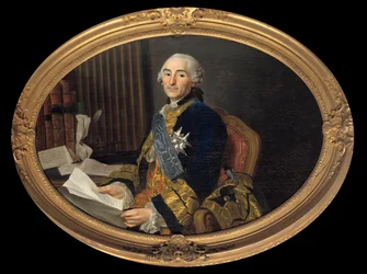 Portræt af Cesar Gabriel (1712-1785) greve af Choiseul - Chevigny, hertug af Praslin, udenrigsminister dengang i flåden. Maleri af Alexander Roslin (1718-1793). Svag. 0,94 x 1,31 m. Versailles, musee du Chateau. - Portræt af Cesar Gabriel (1712