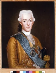 Portræt af kong Gustav III af Sverige (Gustav III) (1746-1792) Maleri af Alexander Roslin (1718-1793) 1775 søn. 73x59 cm Stockholm Slot Gripsholm