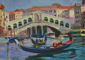 Gondoler ved Rialtobroen i Venedig