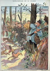 Åbning af jagten - illustration af Alexander Stuart Boyd (1854-1930) til Laughter n. 45 af 1895