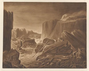 Bjerglandskab med røvere, der udspionerer rejsende