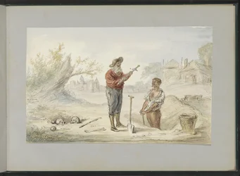 Mand graver et sværd op på en gammel slagmark