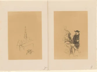 Mønttårn og to mænd med et brev