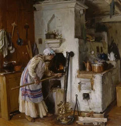 Et nyt hjem turde. Ved komfuret, 1918