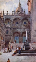 Katedralen i Santiago Di Compostela, South Doorway (farve litho)