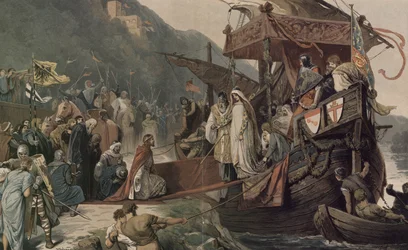 Kejser Frederik II modtager i Stolzenfels sin brud Isabella