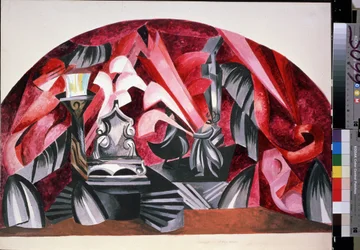 Decor preparatoire pour la piece ""Romeo et Juliette"" af William Shakespeare (1564-1616) (Scenedesign til skuespillet Romeo og Juliette af William Shakespeare) - Oeuvre de Alexandra Alexandrovna Exter (1882-1949), gouache på karton