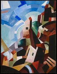 Italiensk by ved havet, ca. 1917 (olie og tempera på lærred)