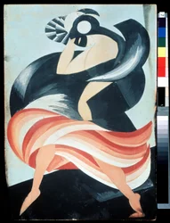 ""Kvindelig maske"" Kostume til en karakter fra skuespillet ""Romeo og Julie"" af William Shakespeare. Gouache af Alexandra Alexandrovna Exter (1882-1949) 1921 State Central A. Bakhrushin Theatre Museum, Moskva, Rusland