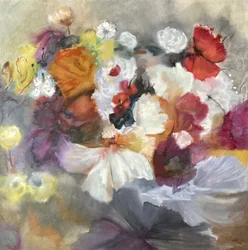 Livligt blomstermotiv i abstrakt stil
